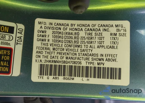 2016 Honda Cr-V Ex from USA, damaged, VIN 2HKRM4H58GH708206